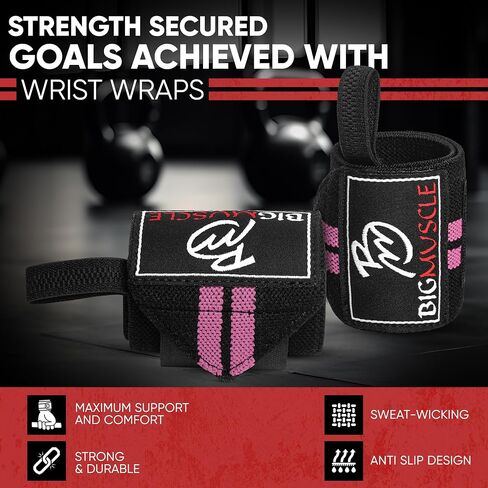 Big Muscle Wrist Wraps for Weightlifting, Powerlifting, Strength Training, Benching & Bodybuilding Thumb Loops with Adjustable Straps, Wrist Support for Men & Women in Saudi Arabia