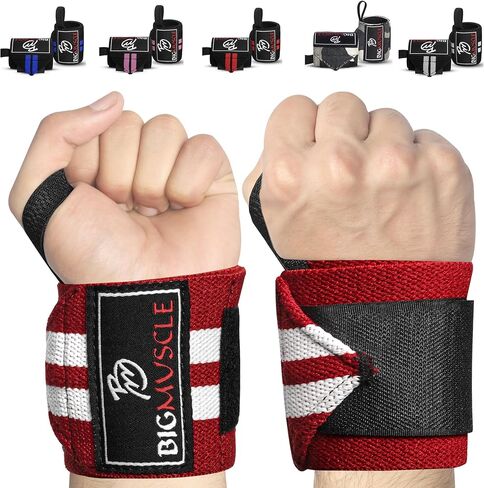 Big Muscle Wrist Wraps for Weightlifting, Powerlifting, Strength Training, Benching & Bodybuilding Thumb Loops with Adjustable Straps, Wrist Support for Men & Women in Saudi Arabia