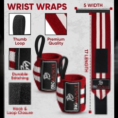 Big Muscle Wrist Wraps for Weightlifting, Powerlifting, Strength Training, Benching & Bodybuilding Thumb Loops with Adjustable Straps, Wrist Support for Men & Women in Saudi Arabia