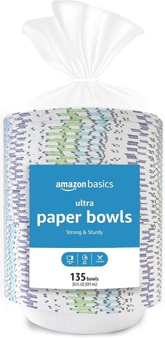 Amazon Basics Ultra Paper Bowls, 20 Oz, Disposable, 50 Count, White in Saudi Arabia