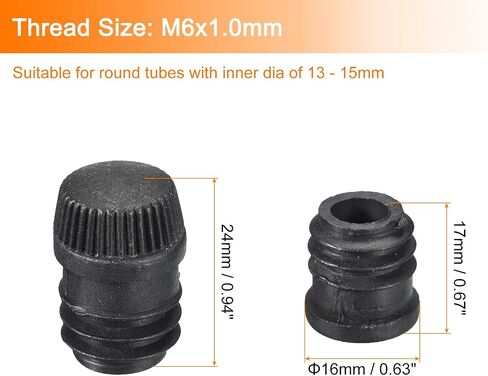 uxcell 12Pcs Inserts for Round Tubes with Leveling Feet, for 16mm/0.63" OD Round Tube, M6 Thread Black Plastic Furniture Chair Leg Plug Blanking End Caps Insert Plugs in Saudi Arabia