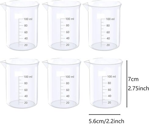 8Pcs 3.4 Oz Transparent Lab Measuring Cup 100ml Liquid Measuring Plastic Graduated Beaker Transparent for Lab Kitchen liquids (8pcs-100ml/3.4oz) in Saudi Arabia