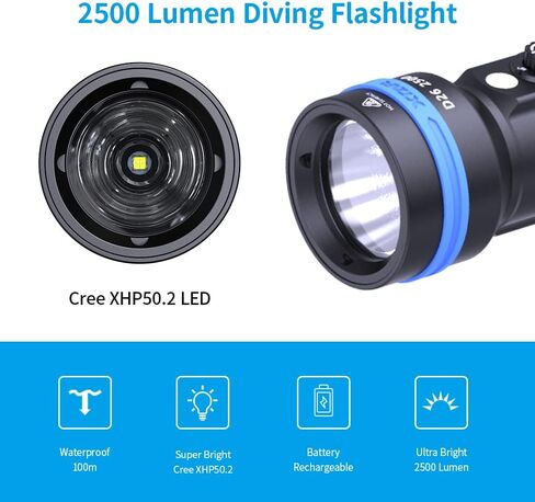 XTAR D26 2500 Lumens Scuba Dive Light Waterproof Diving Torch Submarine Diving Lights Underwater 100 Meters Cave Wreck Diving Flashlight in Kuwait