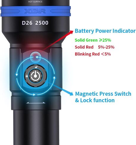 XTAR D26 2500 Lumens Scuba Dive Light Waterproof Diving Torch Submarine Diving Lights Underwater 100 Meters Cave Wreck Diving Flashlight in Kuwait