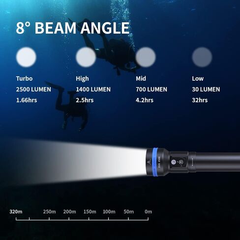 XTAR D26 2500 Lumens Scuba Dive Light Waterproof Diving Torch Submarine Diving Lights Underwater 100 Meters Cave Wreck Diving Flashlight in Kuwait