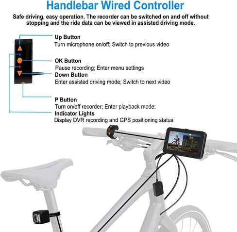 VSYSTO Bicycle Rear View Camera, 4.3'' Screen Infrared Night Vision Bike Mirror Camera Waterproof DVR for Bicycle Handlebar, with GPS, Wired Controller, Temperature and Calories Display (C4.3) in Saudi Arabia