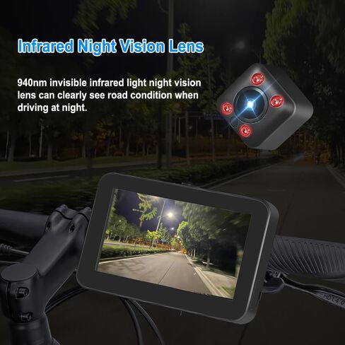 VSYSTO Bicycle Rear View Camera, 4.3'' Screen Infrared Night Vision Bike Mirror Camera Waterproof DVR for Bicycle Handlebar, with GPS, Wired Controller, Temperature and Calories Display (C4.3) in Saudi Arabia