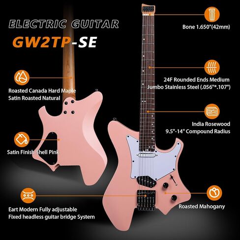 EART GW2TP-SE Lightweight Headless Electric Guitar, Solid Electric Guitar, Roasted Mahogany Body, Custom Artones-TSE pickups with Guard, Satin Finish in Saudi Arabia