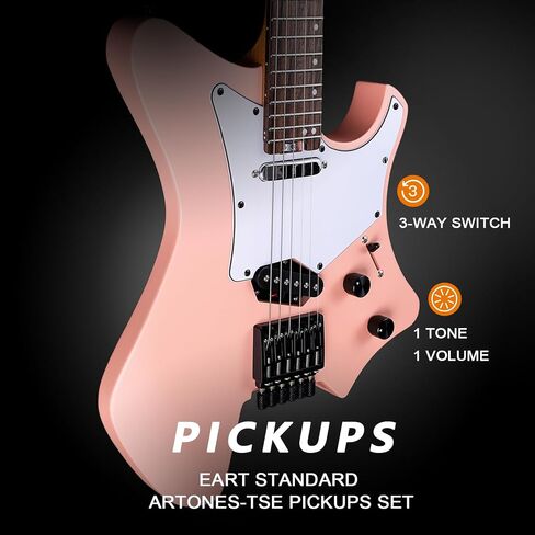 EART GW2TP-SE Lightweight Headless Electric Guitar, Solid Electric Guitar, Roasted Mahogany Body, Custom Artones-TSE pickups with Guard, Satin Finish in Saudi Arabia