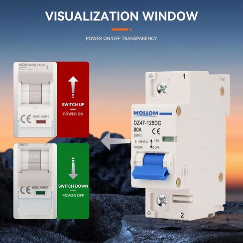 DC 1 Pole Miniature Circuit Breaker, 250V 100Amps, C100 Scene Visualization Custom MCB Thermal Magnetic Trip, 6KA Breaking Capacity DC Disconnect Switch for Solar PV System in Saudi Arabia