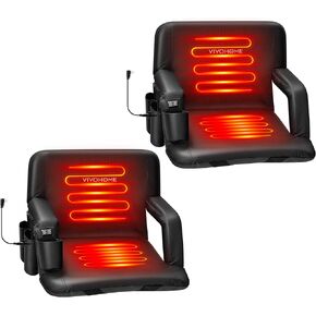 VIVOHOME Heated Stadium Seats with Back Support, 2 Pack Bleacher Chairs with 12V 20W PD Fast Charging Type C Port, 3 Levels of Heat, NTC Overheat Protection System(Power Bank not Included)