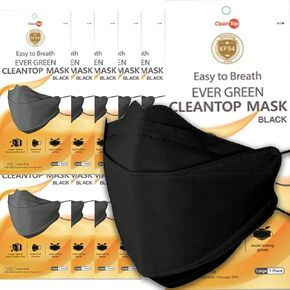 [10 Pack] 4 Layers Premium Filters [CleanTop] (KF94 Certified) Korean Face Mask (Made in Korea) Respirators Protective Disposable Safety Dust Covers (Adults) Individual Packaged - Black -