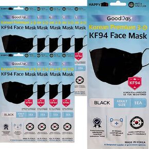 (Pack of 10) 4-Layers Premium Filters (KF94 Certified) Korean Face Mask (Made in Korea) Respirators Protective Disposable Safety Dust Covers (Adults) (Black) Individual Package [HappyLife]