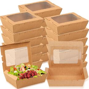 50 Pack Take Out Food Containers with Window, 40 oz Kraft Paper Food to Go Box Disposable Cardboard Meal Prep Boxes for Lunch Meal, Restaurant, Catering, Party, Picnic, Brown