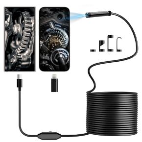 [Dual-Lens] Borescope Camera with Light,Camii Industry Endoscope HD Camera IP67 Waterproof with Adjustable LED Lights, 1920P Endoscope Semi-Rigid Cable Snake Inspection Camera for iOS Android(16.4ft)