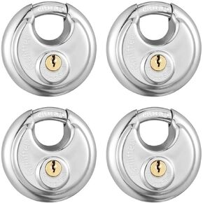 Keyed Alike Discus Padlocks,Stainless Steel Disc Padlock with Key for Storage Unit, Sheds, Garages and Trailer，4 Pack Locks with Keys