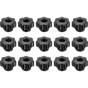 uxcell 15pcs Clamping Star Knobs M4 Metric Female Thread 25mm 7-Point Star Plastic Head Through Hole Brass Insert Screw-in Threaded Hand Knob Handles Jig Knobs, Black
