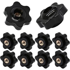50Pcs 6-Star Knobs M5 Through Hole Knobs Black Female Thread 6 Star Knob Black Plastic Screw-On Handle Hexagon Head Thru Knobs for Sawing Machine & Drilling Machine (M5,Black)