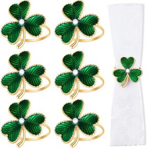 12 Pieces Green Clover Napkin Rings St Patricks Day Napkin Holders Metal Shamrock Napkin Rings for St. Patrick's Day Wedding Party Table Decor Supplies