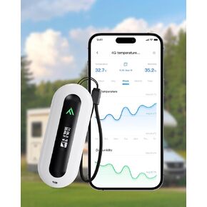4G Temperature & Humidity Monitor, No Monthly Fees, Pet Safety Sensor - Power Outage Sensor, OLED Display Screen, Remote APP Notification Alerts, for RV, Bedroom, Wine Cellar, Greenhouse