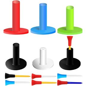 FINGER TEN Golf Tees Driving Range Tee Rubber Tees for Golf Mats Value 6 Rubber Tees and 6 Driver Tees 2 3/4 Inch Easy to Find Mixed Size 3.13" 3" 2.75" 2.25" 1.5"