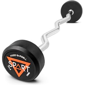 Rubber Coated Fixed Barbell, Pre-Loaded Weights EZ Curl Solid Steel Barbells, Weighted Bar for Weightlifting Exercise, Bodybuilding, Strength Training, Squat Rack & Bench Press