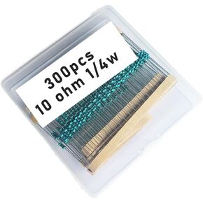 10 1/4W, 10R1/4W, 10 ohm, 10 R 1/4W, 10Ωresistor, 10 ohm resistor, 10 ohm Metal resistor, 10 R Metal Film resistors 1/4w(0.25w) 1% tolerance 0.01 MF Metal Film Fixed Resistor 300 pcs