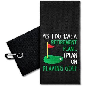 ERHACHAIJIA Yes I'd Have A Retirement Plan Embroidered Golf Towel with Clip. Funny Golf Accessories Golf Gifts for Men Women Golf Lover Grandma Grandpa Mom Dad, Birthday Retirement