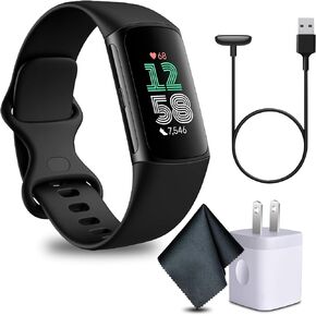 Fitbit Charge 6 Fitness Tracker Smartwatch with Heart Rate, GPS, Health Tools and More Obsidian/Black Bundle with Cleaning Cloth and Charger