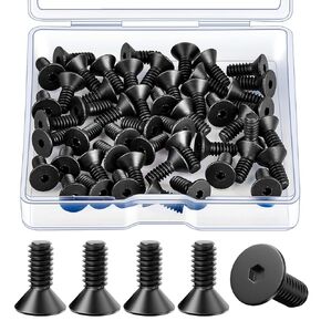 50pcs #6-32x1/2" Flat Head Socket Cap Screws, 10.9 Grade Carbon Steel Machine Screws, Socket Head Screws Bolts, Black Oxide & Fully Threaded