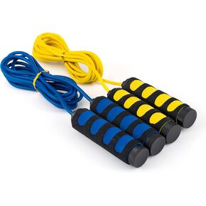 2-Pack Lightweight 9 Feet Adjustable Cable Kids Jump Rope with Anti-Slip Foam Grip Handles and Storage Bag BLUE & YELLOW