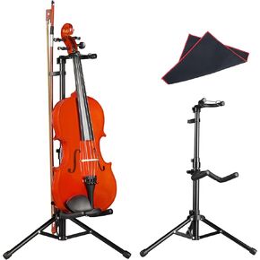 Mr.Power Universal Violin Ukulele Stand with Bow Holder, Head Locking Instrument Tripod Holder for Mini Guitar, Fiddle, Mandolin Soprano Concert Tenor Ukulele, for Home School Studio Churches Display Travel Performance