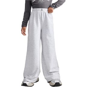 SweatyRocks Girl's Elastic Waist Wide Leg Sweatpants Letter Patched Workout Long Pants