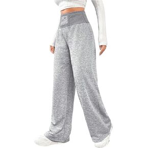 SOLY HUX Girl's High Waisted Baggy Sweatpants Straight Leg Letter Patched Casual Long Pants