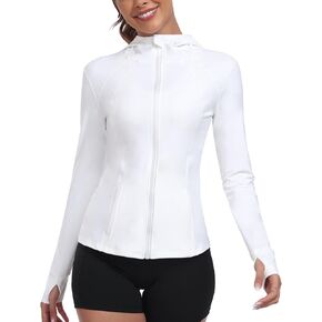 Women's Hooded Athletic Full Zip Workout Jacket With Pockets Running Slim Fit Yoga Sportwear With Thumb Holes in Saudi Arabia