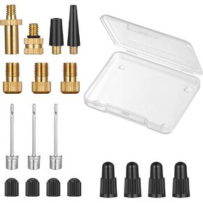 Zacro 19 PCS Bike Presta Valve Schrader Adaptor kit, Ball Pump Needles, Brass Bike Tire Pump Adaptor with 8 Caps, Air Pump Accessories for Standard Pump or Air Compressor, Balloon Inflatable Nozzles