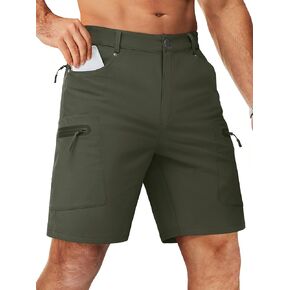 TACVASEN Men's Hiking Cargo Shorts 10" with Zipper Pockets Men's Tactical Shorts Stretch Waist Casual Shorts Golf Outdoor