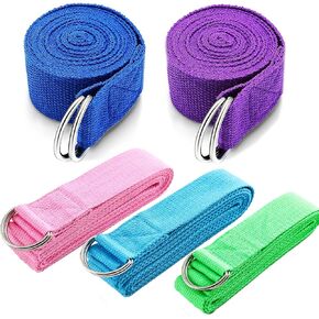Yoga Strap Belt [5 Pack], YWAUOU Exercise Adjustable Straps sizes (6ft x 2 snd 8ft x 3) and Durable D-Ring, Nonelastic Stretch Bands for Pilates, Dance, Gymnastics, Physical Therapy and Rehab