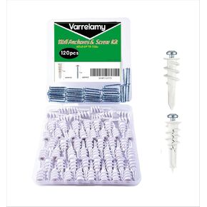 120Pcs #8 Concrete Anchors and Screws Kit ，Self Drilling Drywall Anchors and Screws kit #8 x 1-1/4"- Superb Wall Anchors for Drywall, 60 Plastic Drywall Anchors and 60 Wood Screws with Drill Bit