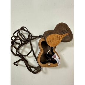 Virtuoso Setar Tanbour Mezrab Pick with Adjustable Design, Handmade Walnut Box, Magnetic Door, Neck Strap, and Organic Cotton Pouch (Round Front - Sepia color - Leather strap Box)