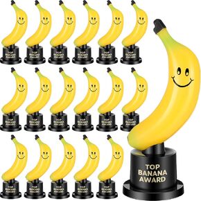 Tondiamo 24 Pcs Top Banana Award Trophy Plastic Cute Fun Banana Award Trophy Smiling Yellow Banana on Black Stand Funny Trophies Small Trophy Banana Gifts