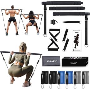 Multifunctional Portable Pilates Bar Kit with Resistance Bands, Door Anchor for Resistance Bands-Home Gym Equipment with Handles -Stackable Pilates Flexbands Supports Full-Body Workouts for Yoga