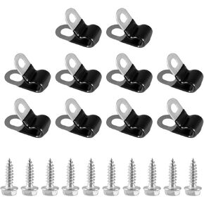 10 PCS 3/16" Brake Line Clips 304 Stainless Steel Rubber Coated Insulated Cable Clamps-Metal Wire Clamps, Hose Clamp, Pipe Clamp, Sturdy Clamp for 3/16" Tube, Lines(10 PCS Self-Tapping Screws)