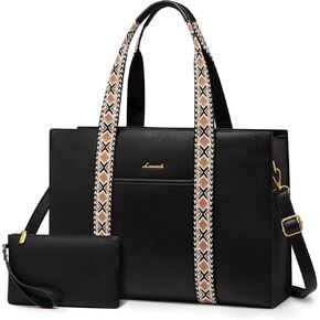 LOVEVOOK Laptop Tote Bag Vintage Leather Computer Bag 2PCs Briefcase 15.6 Inch Laptop Bag for Women