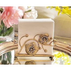 Gold Orchid Blooms Napkin Holder| Exquisite Orchid Flowers & Faux Crystals Design| Vertical Iron Metal Disposable Tissue Paper Towel Tabletop Dispenser Organizer| Bathroom Kitchen Hotel