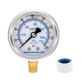 MEASUREMAN PRO 2.5'' Glycerin Filled Pressure Gauge, 30inHg-0 Vacuum,304 Stainless Steel Case, 1/4" NPT Lower Mount,for Air Conditioning Line, Tank, Air Pump, HVAC Test