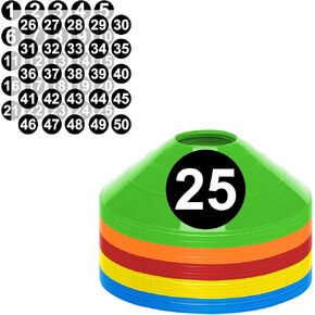 Sports Cones 25/50 Pack Disc Cones, Agility Soccer Cones with Number Stickers, Soccer Cones for Sports Training, Football, Soccer, Basketball, Coaching, Practice Equipment, 5 Color