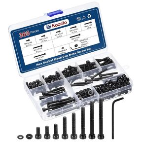 365pcs M4 Socket Head Cap Screws Bolts Nuts Assortment Kit - [M4x8/10/12/20/25/30/35/40mm] Alloy Steel Black Oxide 12.9 Internal Hex Screw for 3D Printer Use, with Wrench