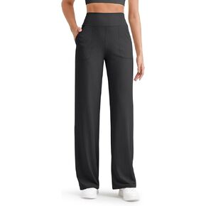 G4Free Women Casual Ribbed Wide Leg Pants with Pockets Lightweight High Waist Yoga Pants Petite/Regular/Tall