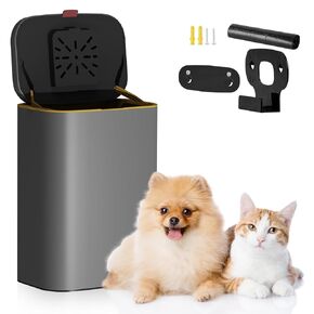 Dog Poop Trash Can Outside,Wall Mounted Metal Dog Waste Trash Can,Outdoor Dog Poop Trash Can with Lid for Backyard Patio,Small Dogs Bin for Rake Odor Control